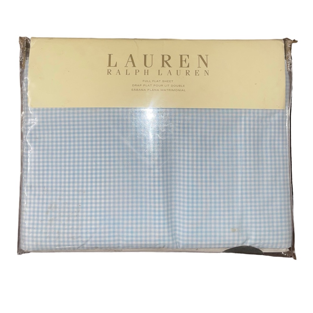 Ralph Lauren FULL Flat Sheet Blue and White Gingham RARE